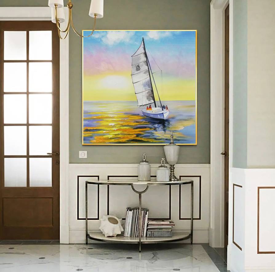 Yellow Original Hallway Dining Landscape Abstract Canvas Wall Art WLY5E